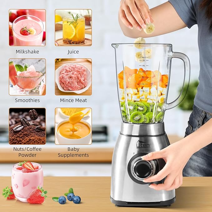 Uten 800 Watt Hight Speed Countertop Blender for Smoothies and Shakes, Ground Coffee Beans, 60 Oz Glass Jar, 5 Speed Settings and Pulse
