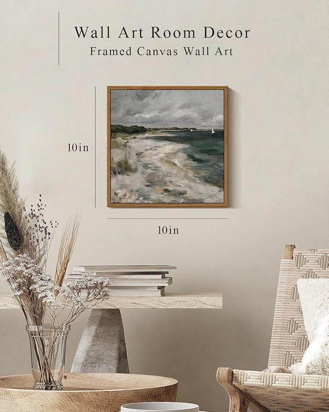 InSimSea Square Framed Canvas Wall Art, Scenery Room Decor Classical Clouds Coastal Seaside Oil Painting Home Wall Decor Artwork, Art Prints Decor for Living Room, Bedroom, Office 10"x10"