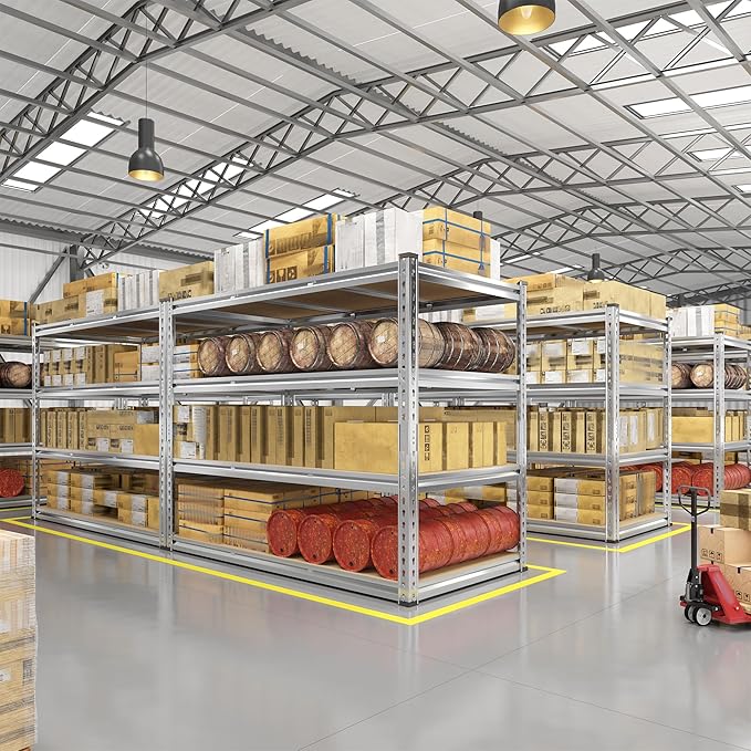 REIBII Garage Shelving, 4 Tier Storage Shelves Load 2550LBS, Adjustable Garage Shelving Heavy Duty, Metal Shelves Unit for Basement, Warehouse, 48" W x 60 "H x 24" D, Galvanized