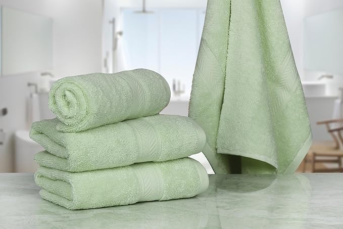 Casa Lino 100% Cotton Hand Towels for Bathroom - Soft, Highly Absorbent & Quick Dry Kitchen Towels - Gym Towel Set - Travel Towel Set - 24" x 16" - Pack of 4 - (Light Sage Green)