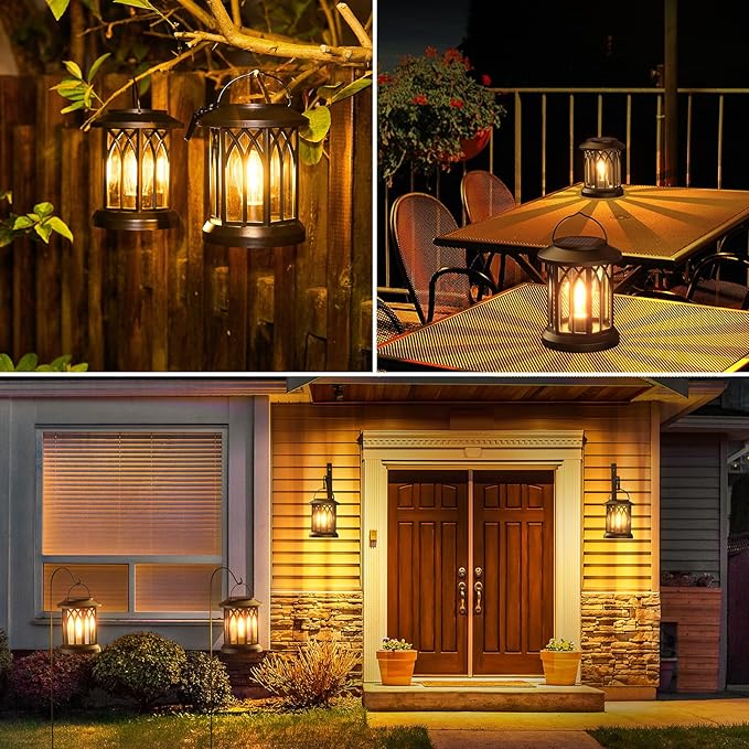 WdtPro Solar Lanterns Outdoor Waterproof, Upgraded Bright Hanging Solar Lights for Outside,Solar Powered Lanterns Lighting LED for Garden Patio Yard Decorative 6 Pack (Warm Light)