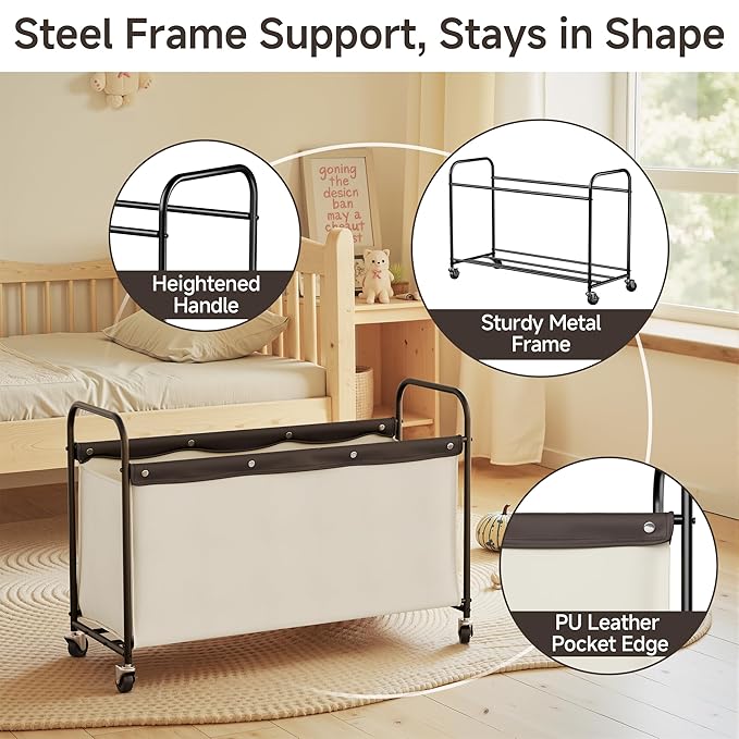 StorageWorks Toy Chest Storage with Wheels, Extra Large Kids Toy Box, Toy Storage Organizer, Metal Toybox for Bedroom, Living Room Area, Kids Room, 135L, Beige