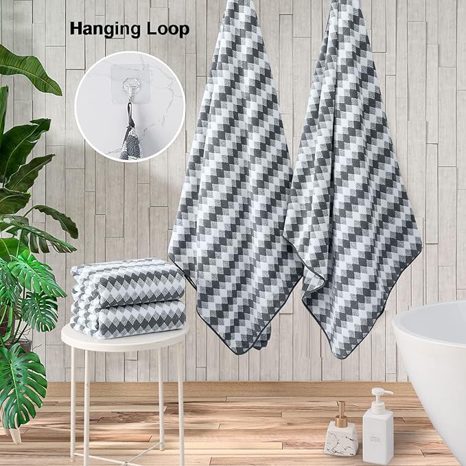 Grey Bath Towels Set of 4, Towels Large Bathroom 35X70in 600 GSM Quick Dry Towel Microfiber Thick Bath Towel Diamond Pattern Super Soft Absorbent Bath Sheets Towels for Adults Bathroom Spa Hotel