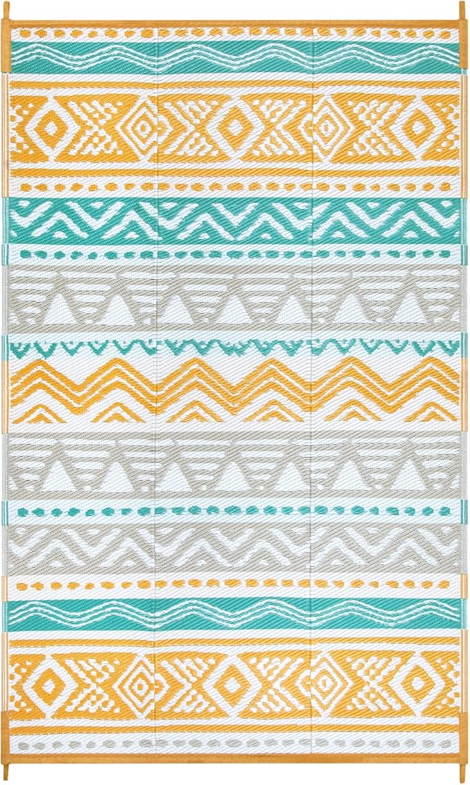 Lahome Outdoor Rug Waterproof, 5x8ft Reversible Outdoor Plastic Straw Rug for Camping Patio, RV Outdoor Rugs Outside, Outdoor Carpet for Porch Deck Backyard Balcony Picnic(Blue/Yellow,5'x 8')