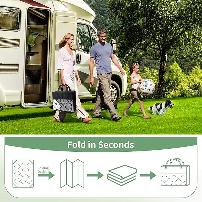 GENIMO Outdoor Rug Waterproof for Patio Decor, 8' x 10' Reversible Plastic Straw Floral Camping Carpet, Large Area Rugs Mats for RV, Camper, Deck, Balcony, Porch, Beach, Picnic, Mix-Black & White