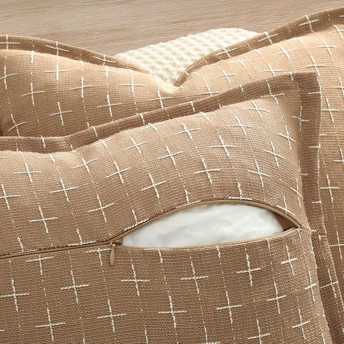 ZWJD Throw Pillow Pillow Covers 20x20 Set of 2 Soft Polyester Textured Pillow Covers with Stylish Flange Edge Cozy Farmhouse Throw Pillows for Couch Bed Sofa Living Room