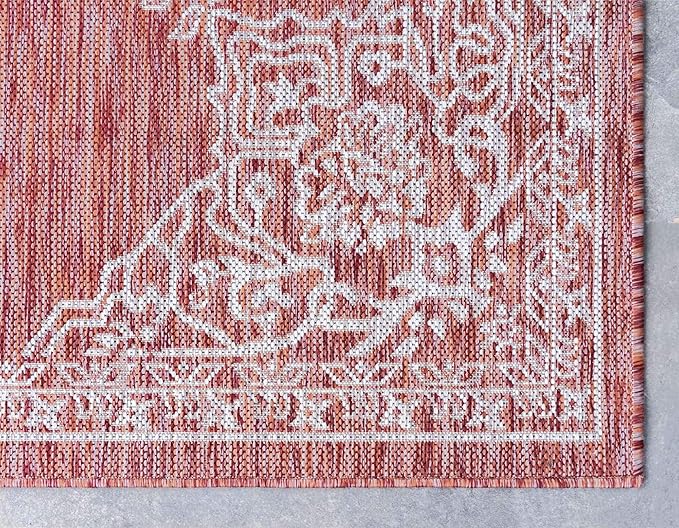 Unique Loom Outdoor Traditional Collection Area Rug - Antique (8' x 11' 4" Rectangle, Rust Red/ Gray)