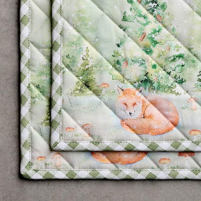 Maison d' Hermine Pot Holders Set 100% Cotton Heat Resistant Potholders 8" x 8" Hot Pads with Loop for Thanksgiving Christmas Decorations BBQ Baking Handling Hot Pans (Pack of 2, Winter Mornings)