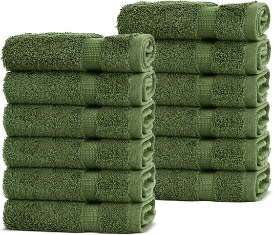 Chakir Turkish Linens | Hotel & Spa Quality 100% Cotton Premium Turkish Towels | Soft & Absorbent (12-Piece Washcloths, Moss)