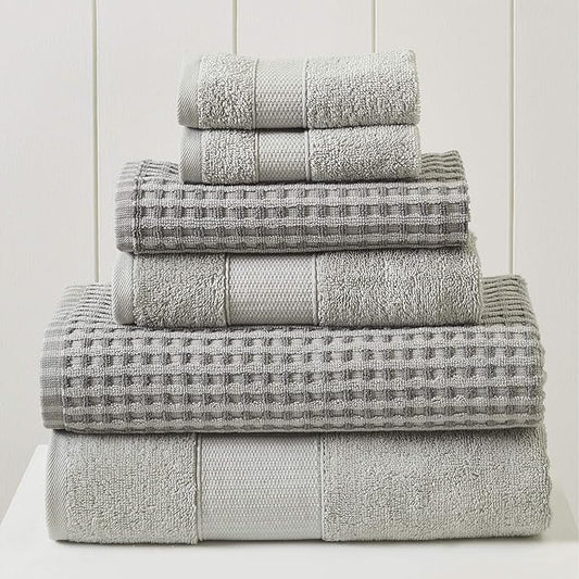 Modern Threads 6-Piece 100% Combed Cotton Yarn Dyed Cobblestone Jacquard Towel Set Silver