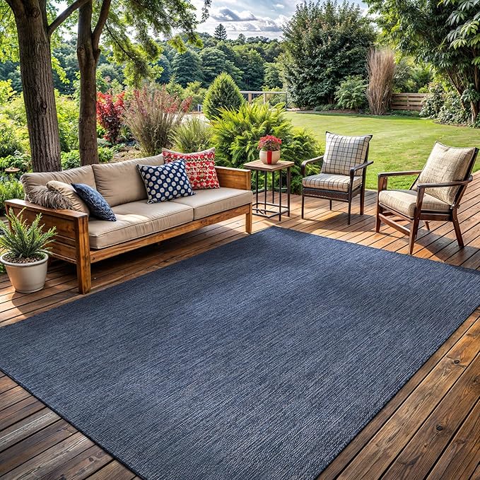 Washable Indoor Outdoor Rug 6x9 Weather Resistant Area Rugs Modern Solid for Porch Deck Balcony Backyard Patio Outside Carpet (6 X 9 Azure Blue)