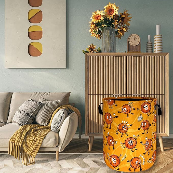 Funny Basketball Laundry Basket Foldable Oxford Cloth Basketball Laundry Hamper With Handle Portable Clothes Storage Basket 18.9 X 16.5 Inch Storage Bag For Laundry Room/Bathroom/Bedroom