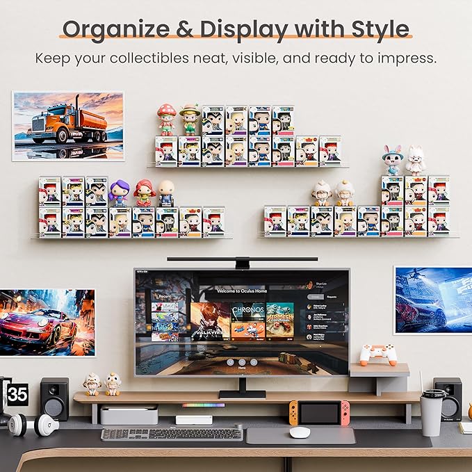 upsimples 6 Pack Acrylic Shelves for Wall Storage, 15" x 4“ Floating Bookshelves for Kids, Display Shelf Organizer for Bathroom, Bedroom, Living Room, Kitchen, Room Decor, Clear