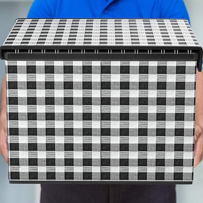 Huolewa Collapsible File Storage Organizer Box with Lid, Lattice Linen Office Document Storage, Universal Hanging Filing Organization Box for Letter/Legal Folder, Decorative Home File Bin