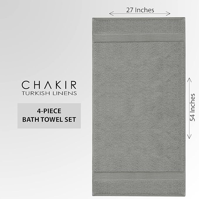 Chakir Turkish Linens Premium Cotton Absorbent Turkish Towels (Bath Towel - Set of 4, Gray)