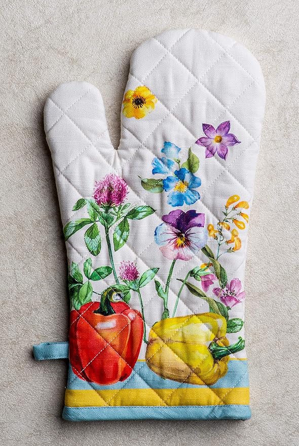 Maison d' Hermine Oven Mitts 100% Cotton Oven Mitt (7.5inch X13'') Easter Heat Resistant Oven Mitt BBQ Cooking Gloves with Loop for Baking, Grilling, Home, Handling Hot Pans, Giverny - Spring/Summer