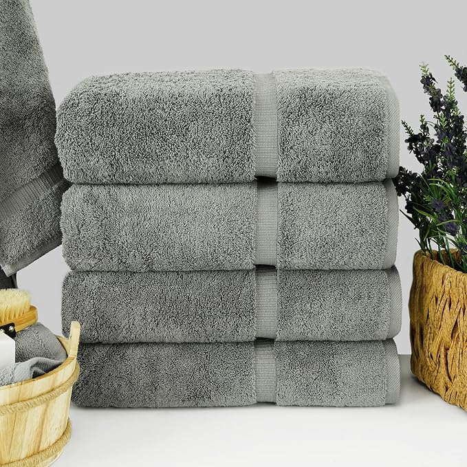 Chakir Turkish Linens Premium Cotton Absorbent Turkish Towels (Bath Towel - Set of 4, Gray)