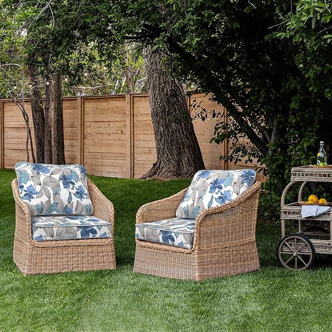 Outdoor Deep Seat Cushions Set 24 x 24 Inch for Patio Furniture,Water Resistant Chair Cushions Replacement Includes Seat Cushion & Back Pillow for Couch Sofa, Wicker Chair - Clemens Noir Blue