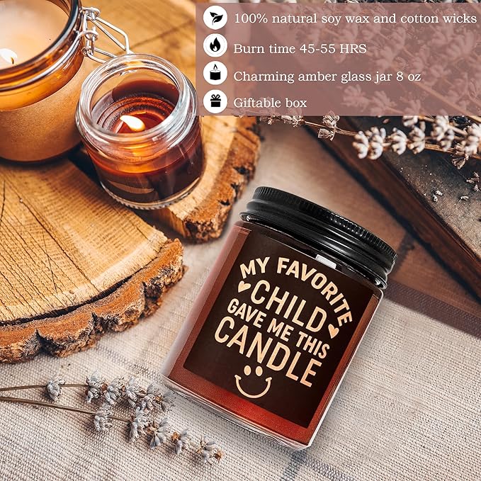Birthday Gifts for Mom from Son, Daughter - Favorite Child Candle - Mom Candle, Funny Mother Gifts - Fun Relaxing Gift for Women - Lavender Vanilla Natural Soy Wax Candle for Home