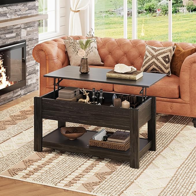 WLIVE Coffee Table, 39" Lift Top Coffee Table with Hidden Compartment and Storage Shelf for Living Room, Espresso