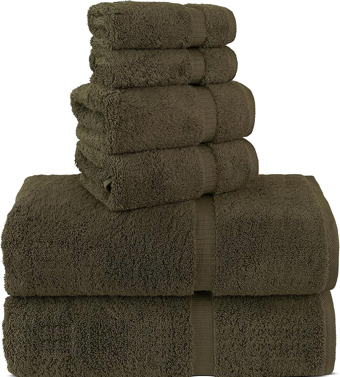 Chakir Turkish Linens 100% Cotton Premium Turkish Towels for Bathroom, 2 Large Bath Towels, 2 Hand Towels, 2 Washcloths (6-Piece Towel Set, Cocoa)