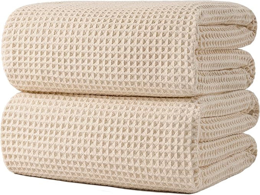POLYTE Microfiber Quick Dry Lint Free Bath Sheet, 70 x 35 in, Set of 2 (Waffle Weave)