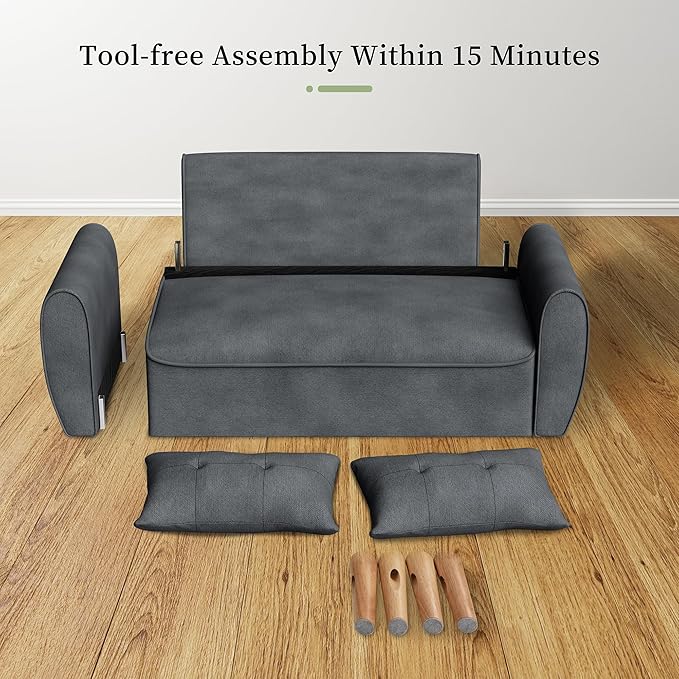 Vongrasig 47" Small Modern Loveseat Sofa, Mid Century Linen Fabric 2-Seat Sofa Couch Tufted Love Seat with Back Cushions and Tapered Legs for Living Room, Bedroom and Small Space (Dark Gray)