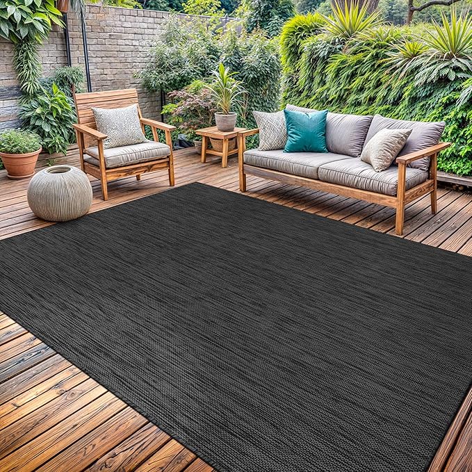 Washable Indoor Outdoor Rug 5x7 Weather Resistant Area Rugs Modern Solid for Porch Deck Balcony Backyard Patio Outside Carpet (5 X 7 Dark Grey)