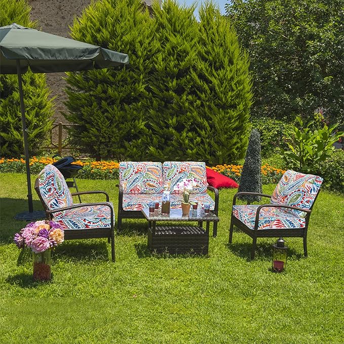 JMGBird Outdoor Cushion Tufted Pillow, Deep Seat Outdoor Chair Cushion Set 22"x22" Patio Cushions for Outdoor Furniture