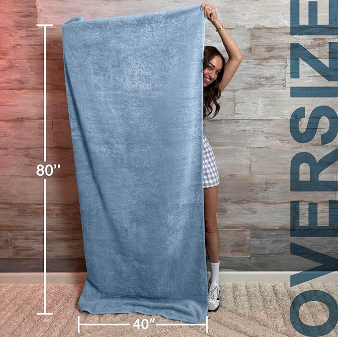 TEXTILOM 100% Turkish Cotton Oversized Luxury Bath Sheets, Jumbo & Extra Large Bath Towels Sheet for Bathroom and Shower with Maximum Softness & Absorbent (40 x 80 inches)- Mid Blue