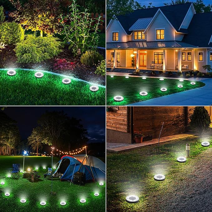 Joomer Solar Ground Lights, 12 Pack 8 LED Solar Lights Outdoor Waterproof IP68 Disc Light Landscape Lighting Garden Light for Patio Pathway Lawn Yard Driveway Walkway(White)