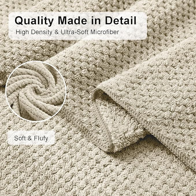 8 Piece Large Camel Family Bath Towel Set-2 Oversized Bath Towel Sheets,2 Hand Towels,4 Washcloths-600GSM Soft Highly Absorbent Quick Dry Beach Chair Towel Woven Towels for Bathroom Hotel and Spa