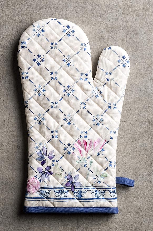 Maison d' Hermine Oven Gloves 100% Cotton Oven Mitt 7" x 13" with Loop Heat Resistant, BBQ, Cooking Gloves, Baking, Grilling, Kitchen, Handling Hot Pans Spring/Summer (Pack of 1, Faience)