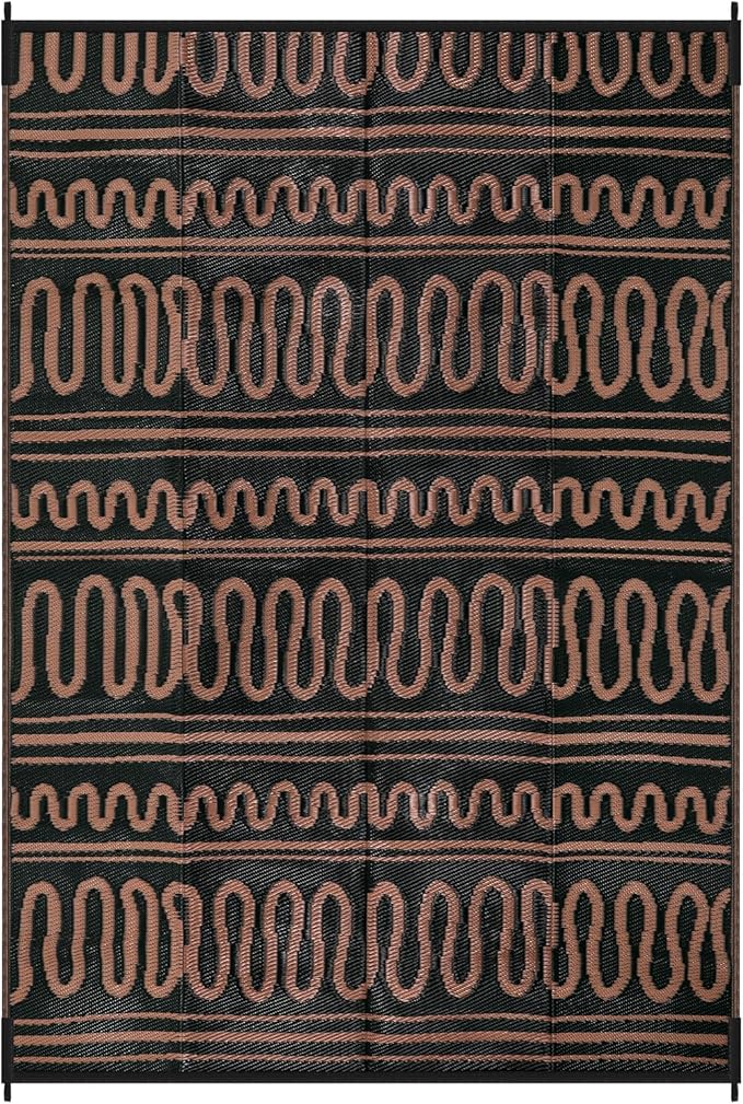 Beeiva Outdoor Rug 8x10 Patio Waterproof, Reversible 8x10 Outdoor Rug for Patio, Washable Outdoor Plastic Straw Rug for Deck, Balcony, Backyard, Porch, Camping, Picnic - Black/Brown