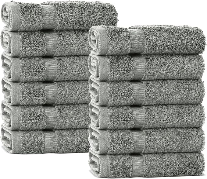Chakir Turkish Linens 100% Turkish Cotton Luxury Hotel & Spa Washcloth Set (Set of 12, Gray)