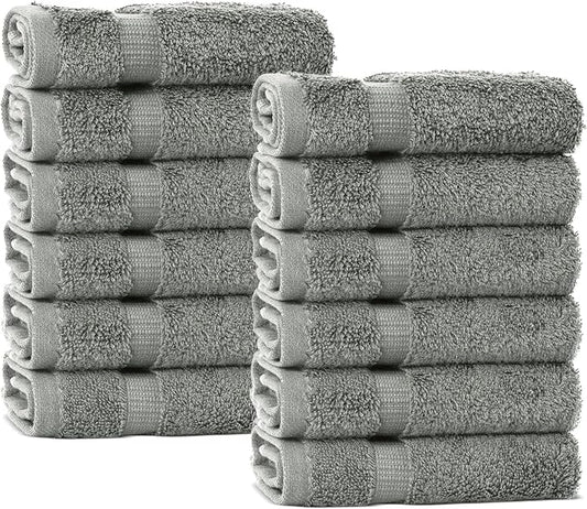 Chakir Turkish Linens 100% Turkish Cotton Luxury Hotel & Spa Washcloth Set (Set of 12, Gray)