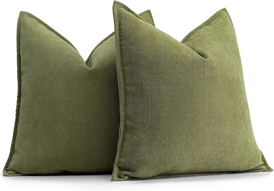 ZWJD Olive Green Pillow Covers 24x24 Set of 2 Chenille Throw Pillow Covers with Elegant Design Soft and Luxurious Decorative Throw Pillows for Couch, Bed, and Home Decor