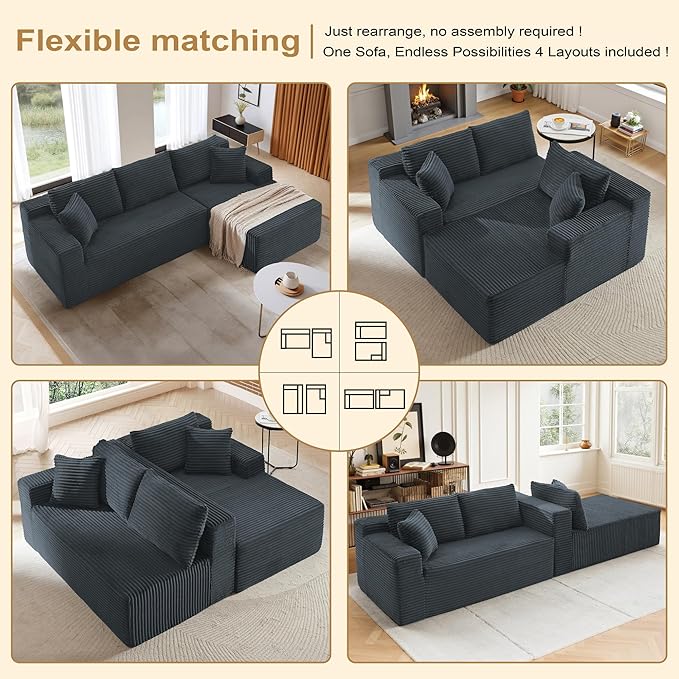 105''Sectional Cloud Couch with L Shaped Chaise,Modern Modular Sectional Sofa,Comfy Sectional Couches for Living Room,Bedroom,Apartment (Dark Grey, Right Facing Chaise)