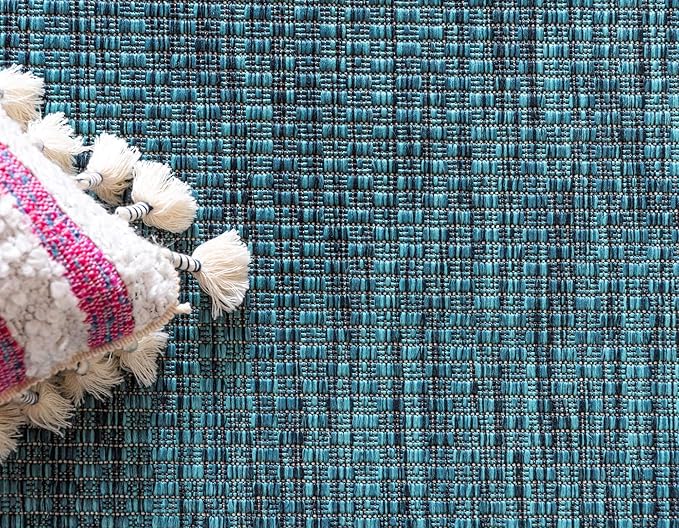 Unique Loom Outdoor Border Collection Area Rug - Soft Border (4' 1" x 6' 1" Rectangle, Teal/ Ivory)