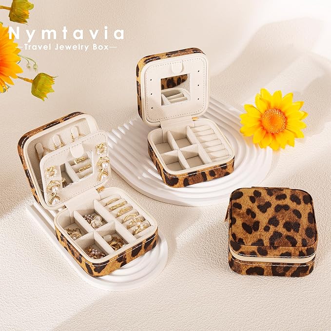Leopard Print Jewelry Box, Cheetah Travel Jewelry Case for Women Girl, Animal Small Jewelry Organizer, Birthday Graduation Gift