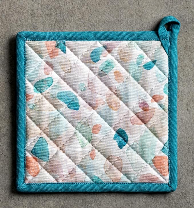 Maison d' Hermine Pot Holders 100% Cotton Heat Resistant Potholders 8" x 8" Hot Pads with Loop BBQ, Cooking, Baking, Grilling, Kitchen, Handling Hot Pans Spring/Summer (Pack of 1, Summer Picnic)