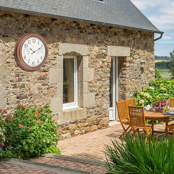 12inch Outdoor Clocks Plastic Waterproof Wall Clock with Temperature & Humidity