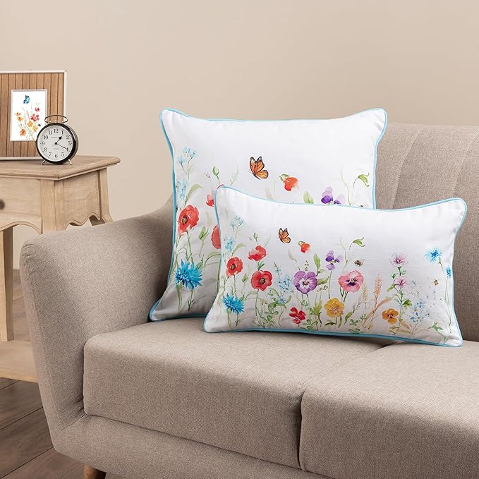 Maison d' Hermine Decorative Cushion Cover 100% Cotton 20"x20" Throw Couch Cover Washable Square Pillowcases with Invisible Zipper for Sofa, Couch, Bedroom, Summer Whisper