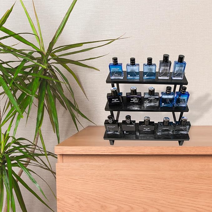 Wooden Cologne Organizer Stand Display Riser Stand Tiered Perfume 3 Tier Organizer Rustic Display Shelf for Cupcake Candle Fragrance Crystal Stone Succulent plant Small ornament