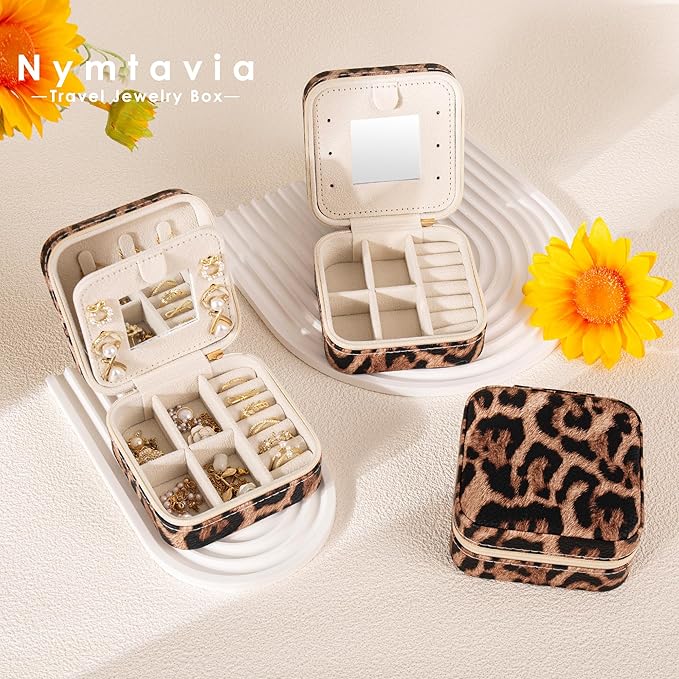 Leopard Print Jewelry Box, Cheetah Travel Jewelry Case for Women Girl, Animal Small Jewelry Organizer, Birthday Graduation Gift