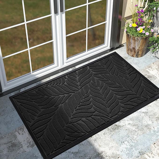 Yimobra Front Door Mat Outdoor Indoor, 47x32 All-Season Waterproof Welcome Mat, All-Weather Outside Entrance Mat, Non-Slip Patio Porch Doormat, Low Profile, Fade Resistant, Black