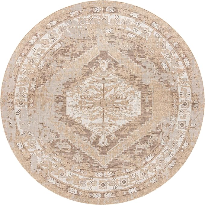 Unique Loom Outdoor Traditional Collection Area Rug - Valeria (13' Round Natural/Ivory)