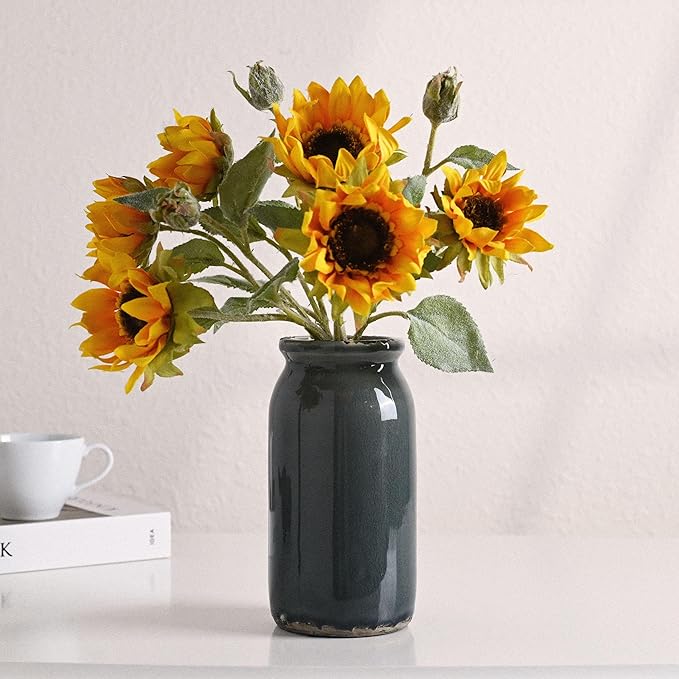 VICTOR & TERESA Rustic Blue and Grey Vase for Home Decor, Ceramic Vases for Flowers, Modern Farmhouse Decorative Vases for Pampas Grass,Table Accent, Mantel, Living Room,Bookshelf, Centerpieces, 8''