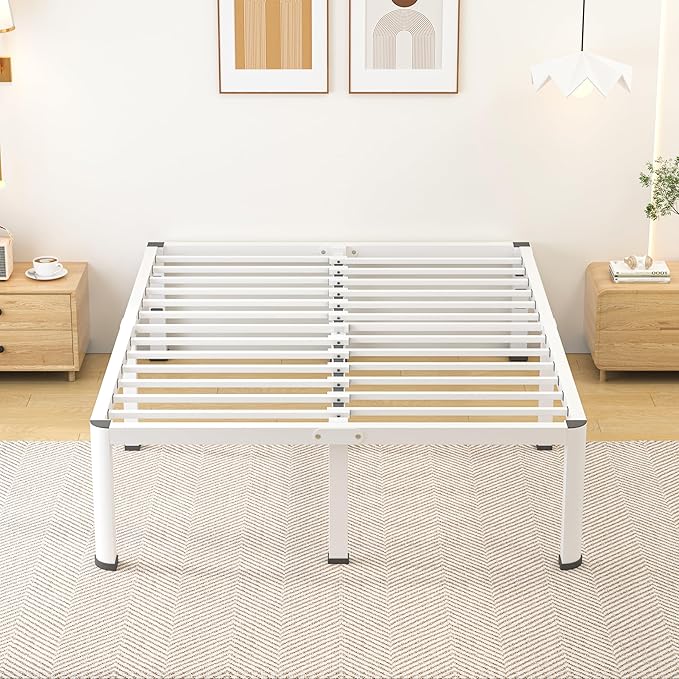18 Inch King Size Metal Bed Frame with Round Corners, Storage Space Under High Bed Frame-Heavy Duty Steel Slats Support, Noise Free - Easy Assembly - No Box Spring Needed,White