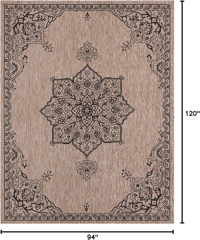 Unique Loom Outdoor Traditional Collection Area Rug - Antique (7' 10" x 10' Rectangle Beige/Black)